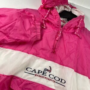Cuffy's of Cape Cod Pink White Windbreaker Pullover Jacket Large